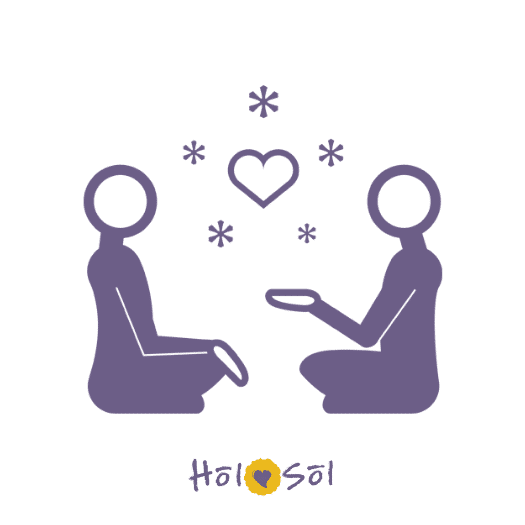 HolSol Yoga Therapy Image by Robert Wu Yoga therapy with two icon people sitting on the floor facing each other with a heart between them.