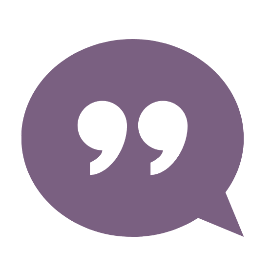 Purple graphic with quotation mark designating a testimonial