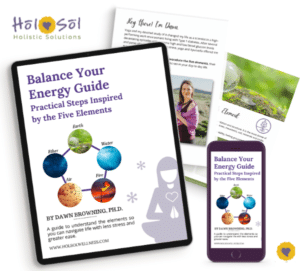 Mockup with Balance Your Energy Guide ebook cover on a tablet and cell phone with two sample pages