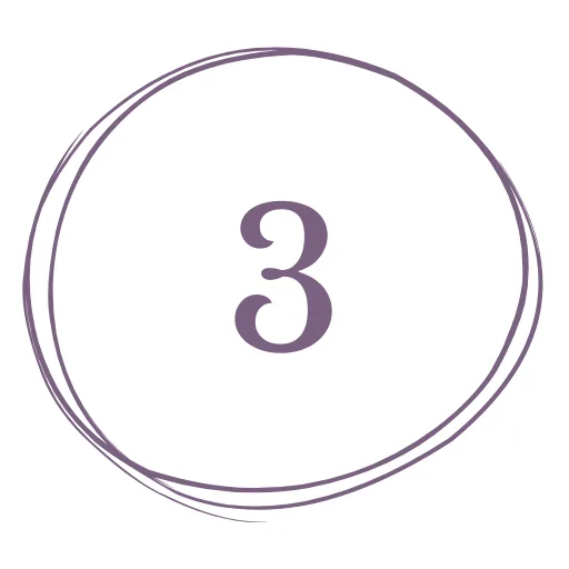 A purple number 3 is centered inside a roughly hand-drawn circle on a white background.