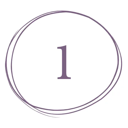 A purple number 1 is centered inside a hand-drawn, circular purple outline on a white background.
